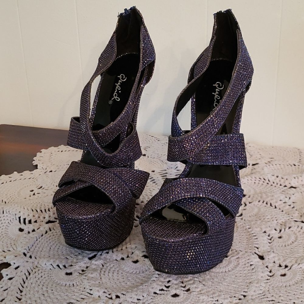 EUC Qupid Glittery Blue Platform Heels Sz 7.5 - Picture 3 of 9